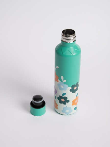Botella de acero estampa Flores Verde