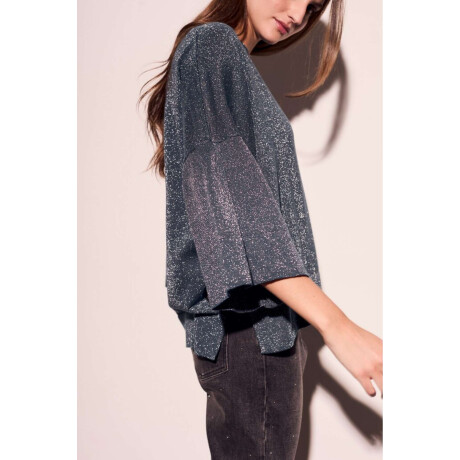 Sweater Manga Volados Lurex Petroleo