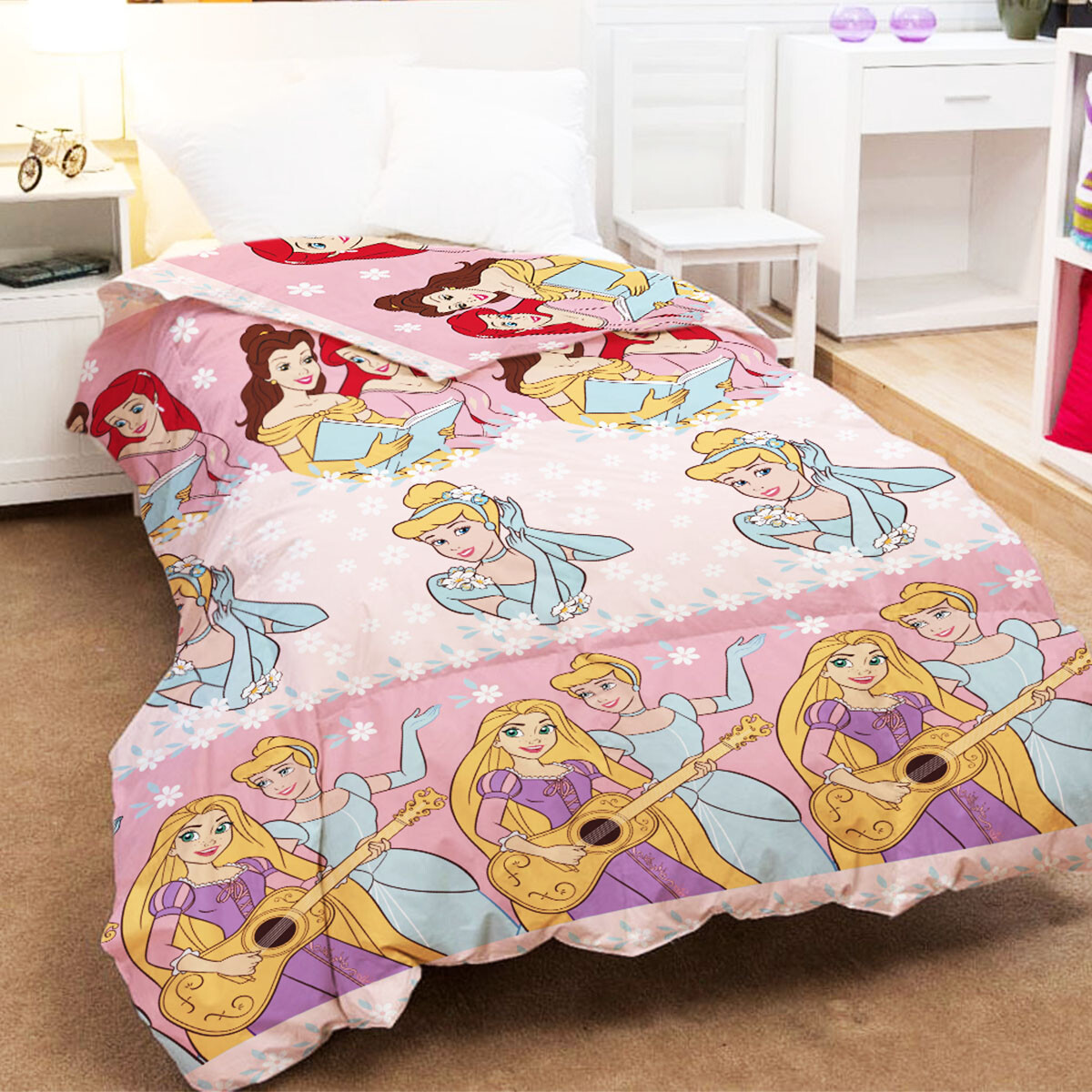 Acolchado Infantil Las Princesas Disney 1 Plaza 100% Microfibra - ROSA 