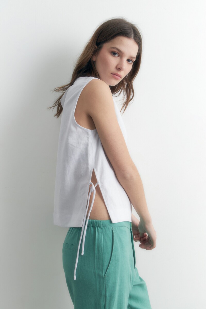 Blusa de lino lazos laterales blanco