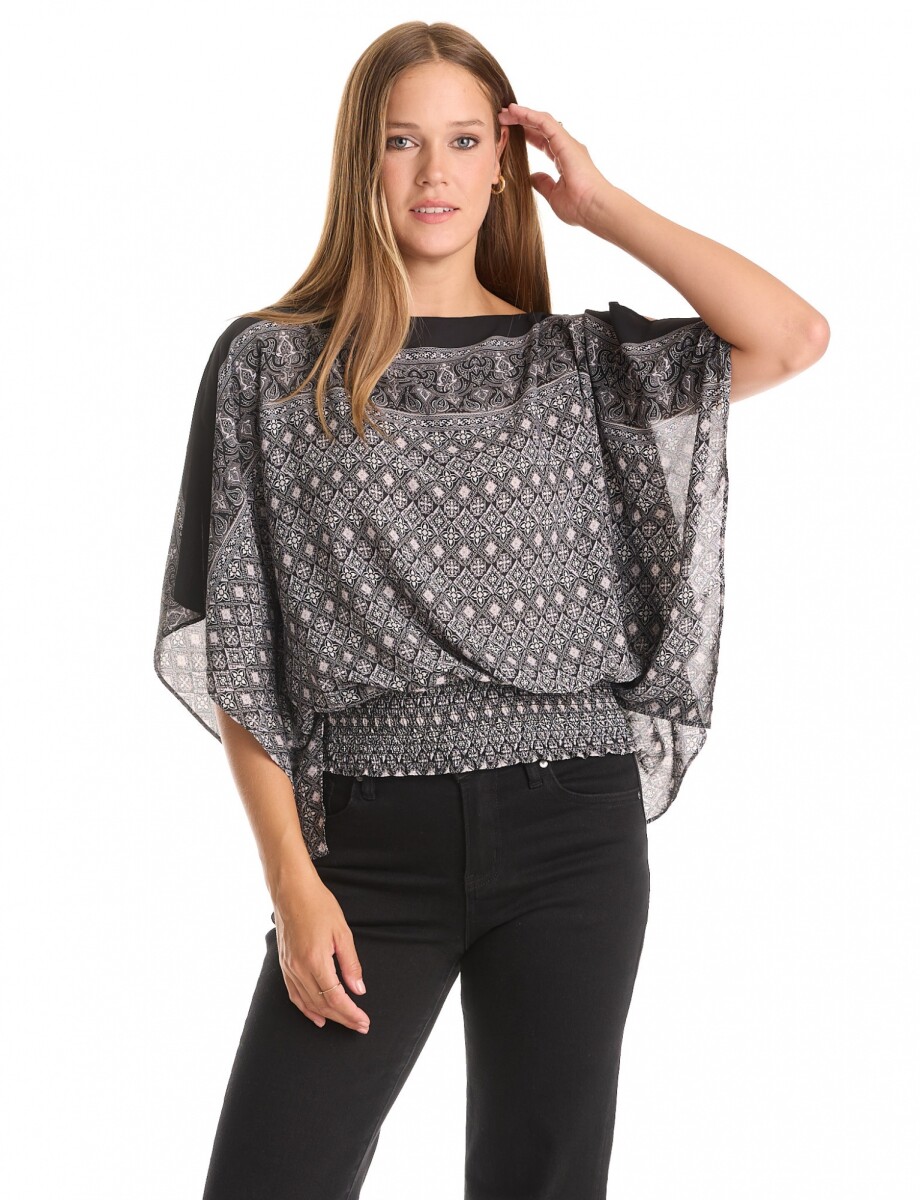 Blusa Dolman Print - Negro/gris 