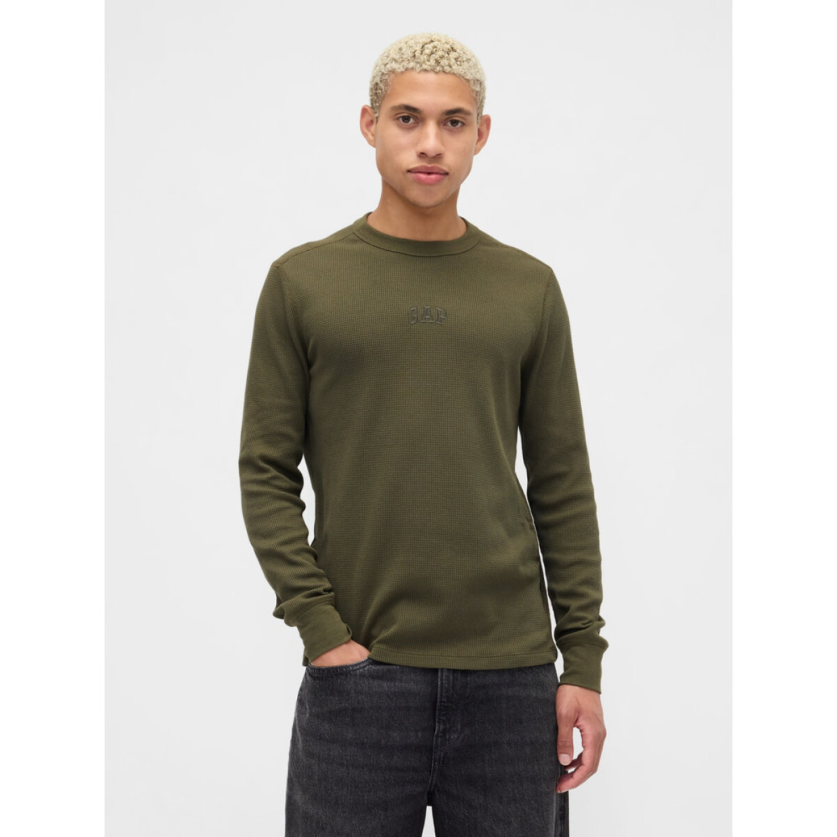 V-FRCH LS WAFFLE MINI LOGO CREW - ARMY JACKET GREEN 