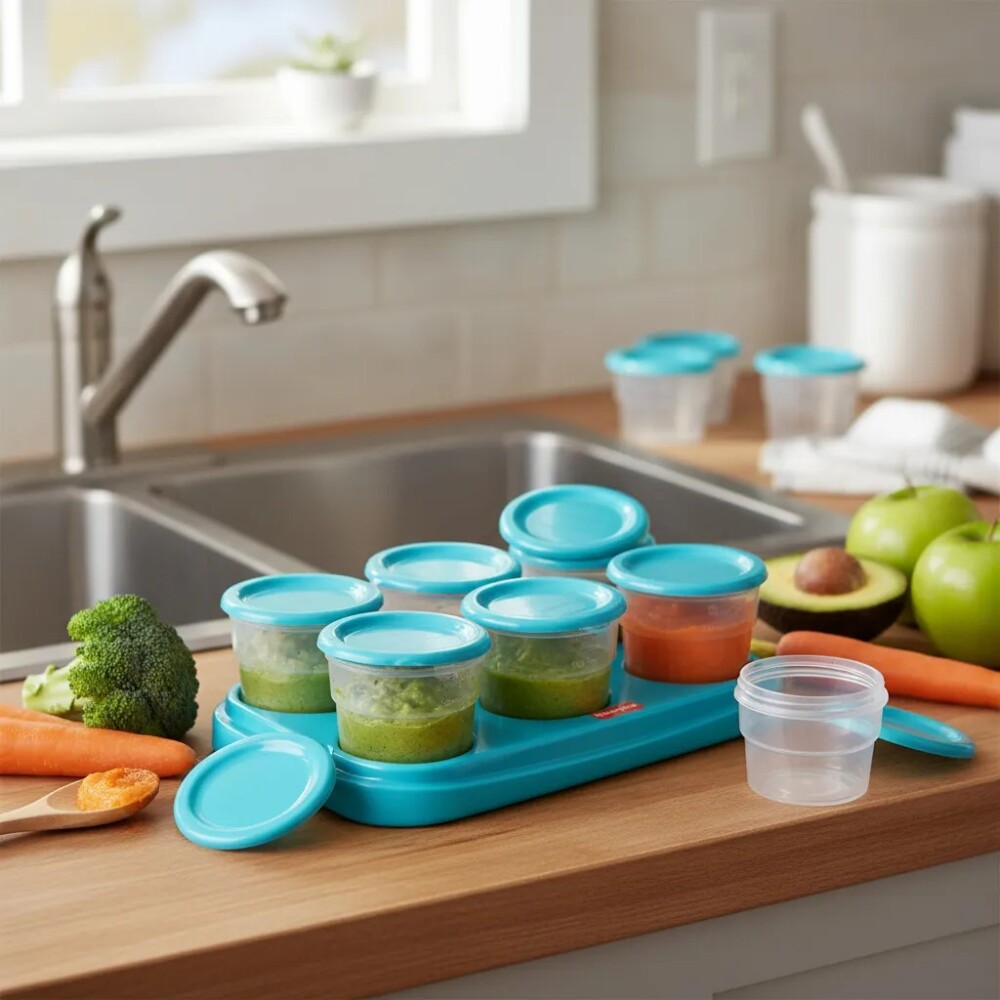 Recipientes cubetera para comida FISHER PRICE celeste