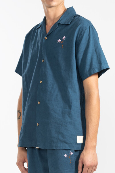 FLORAL CAMP-COLLAR BOXY SHIRT Blue