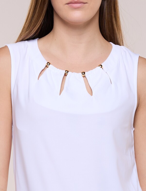 Blusa Escote Calado Y Cuentas Doradas BLANCO