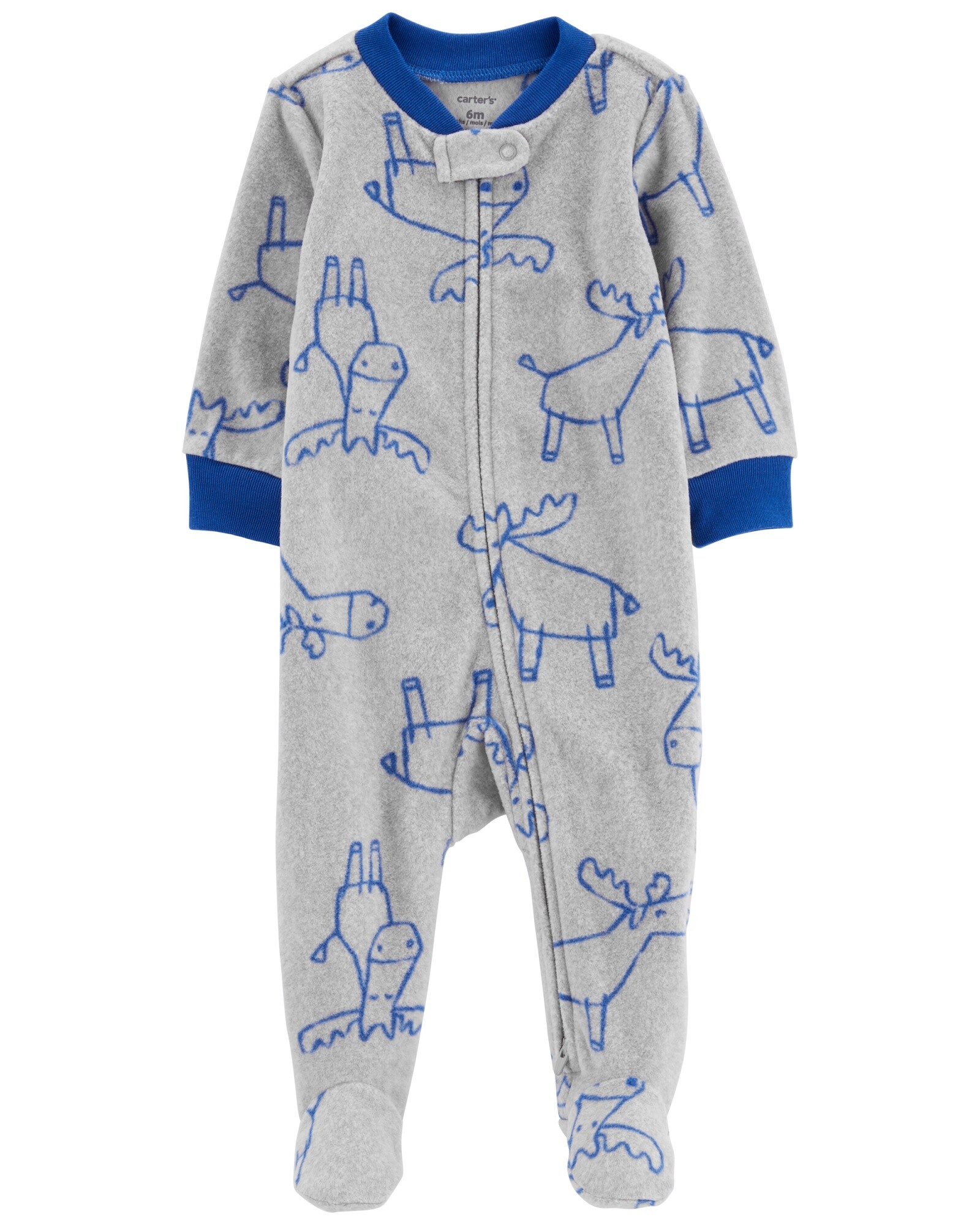 Pijama una pieza de micropolar con pie, diseño alce Sin color