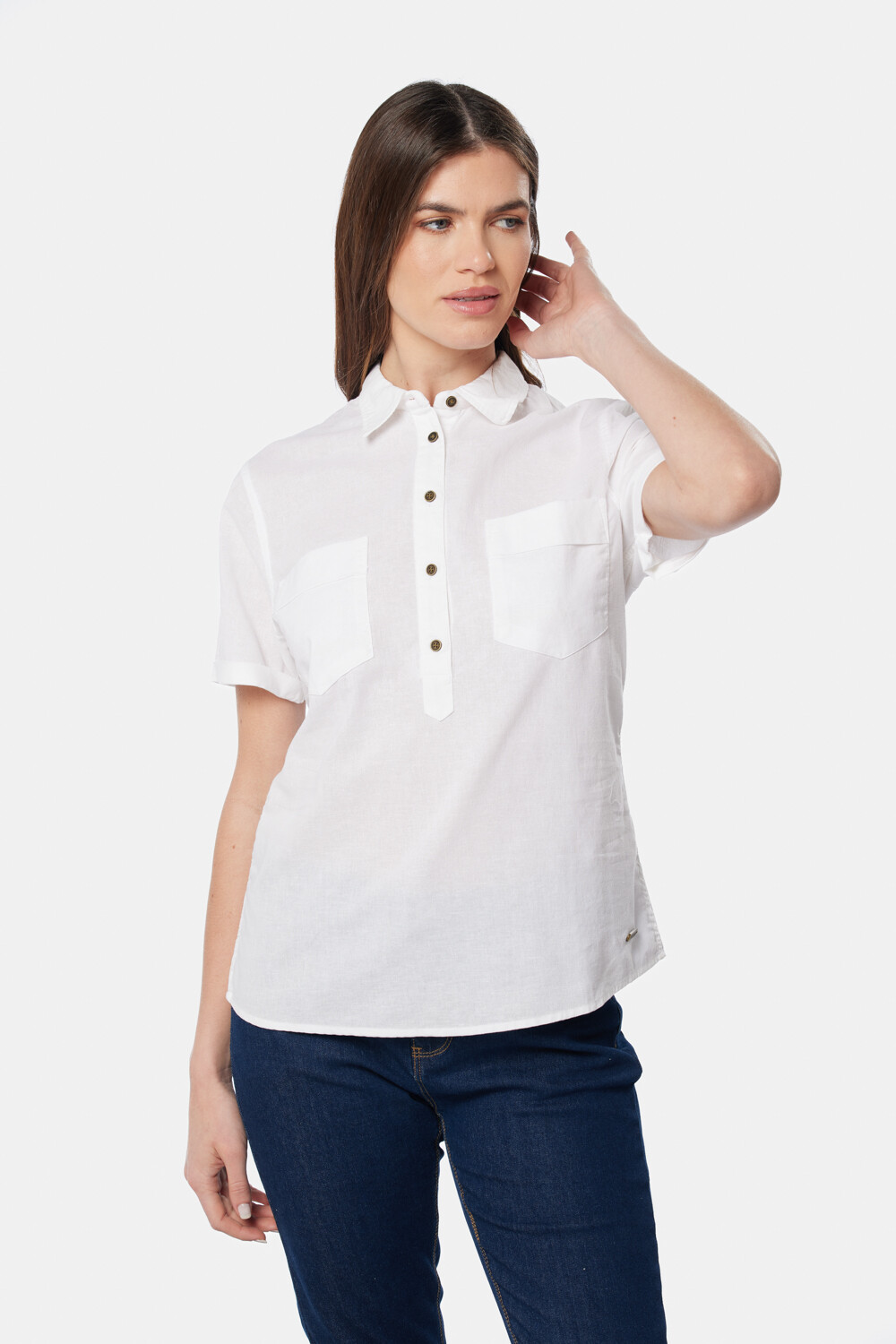 CAMISA DE LINO MEDIO BOTÓN Blanco