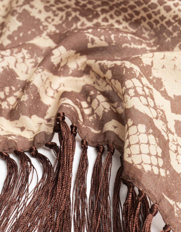 Pañuelos Raso Algodón Animal Print Pañuelo De Raso Snake Print Con Flecos - Estampado Animal Print