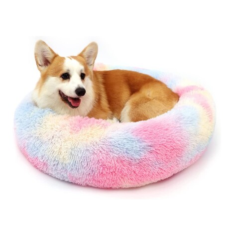 Cama Cucha Puff Redondo 80cm De Felpa P/ Mascotas Perro Gato Multicolor Claro