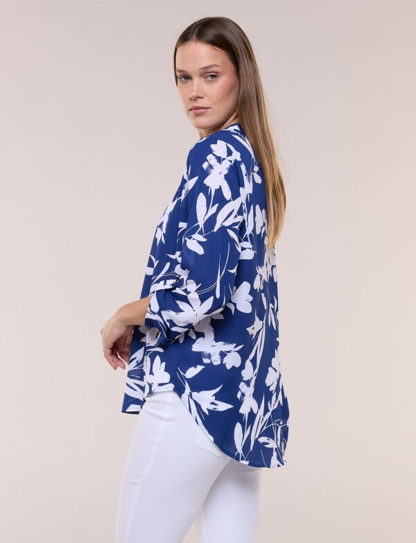 Blusa De Gasa Printed AZUL/BLANCO