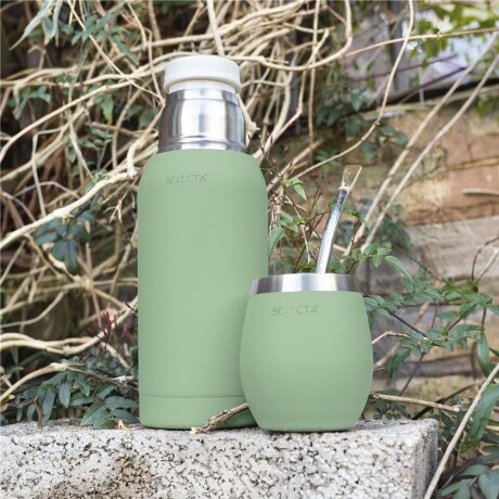 Kit Aqua de Termo 750Ml y Mate c/Tapa Acero Inox Doble Pared Verde Oliva