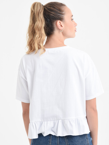 Camiseta con volados manga corta algodón orgánico Blanco