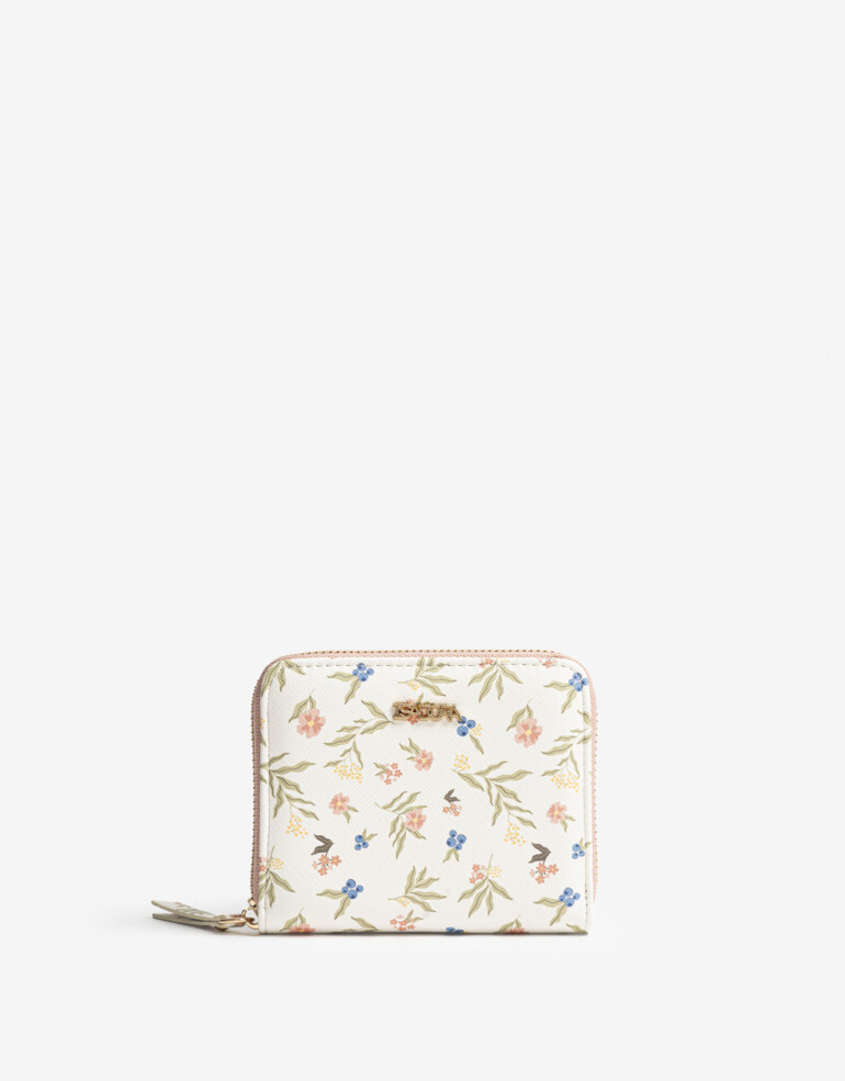 Billetera Zip Round Billetera Cuadrada Flores - Estampado Flores