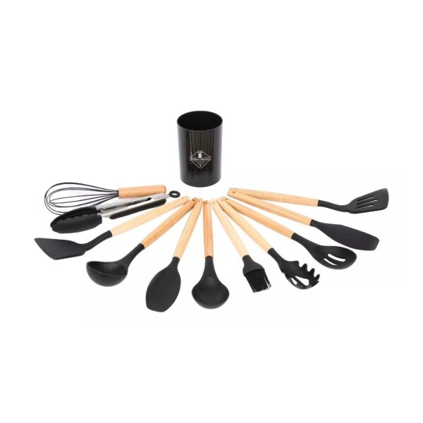 JUEGO 11 PIEZAS MENAGE SILICONA MANGO MADERA NEGRO