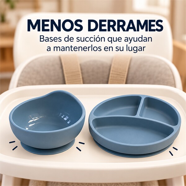 Set Alimentación Bebé Platos Silicona Libre Bpa 10 Piezas Color Celeste