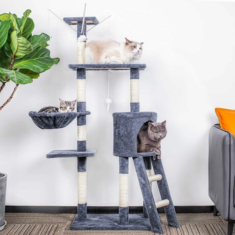 Rascador Torre 5 Niveles en Felpa y Sisal para Gato Gris