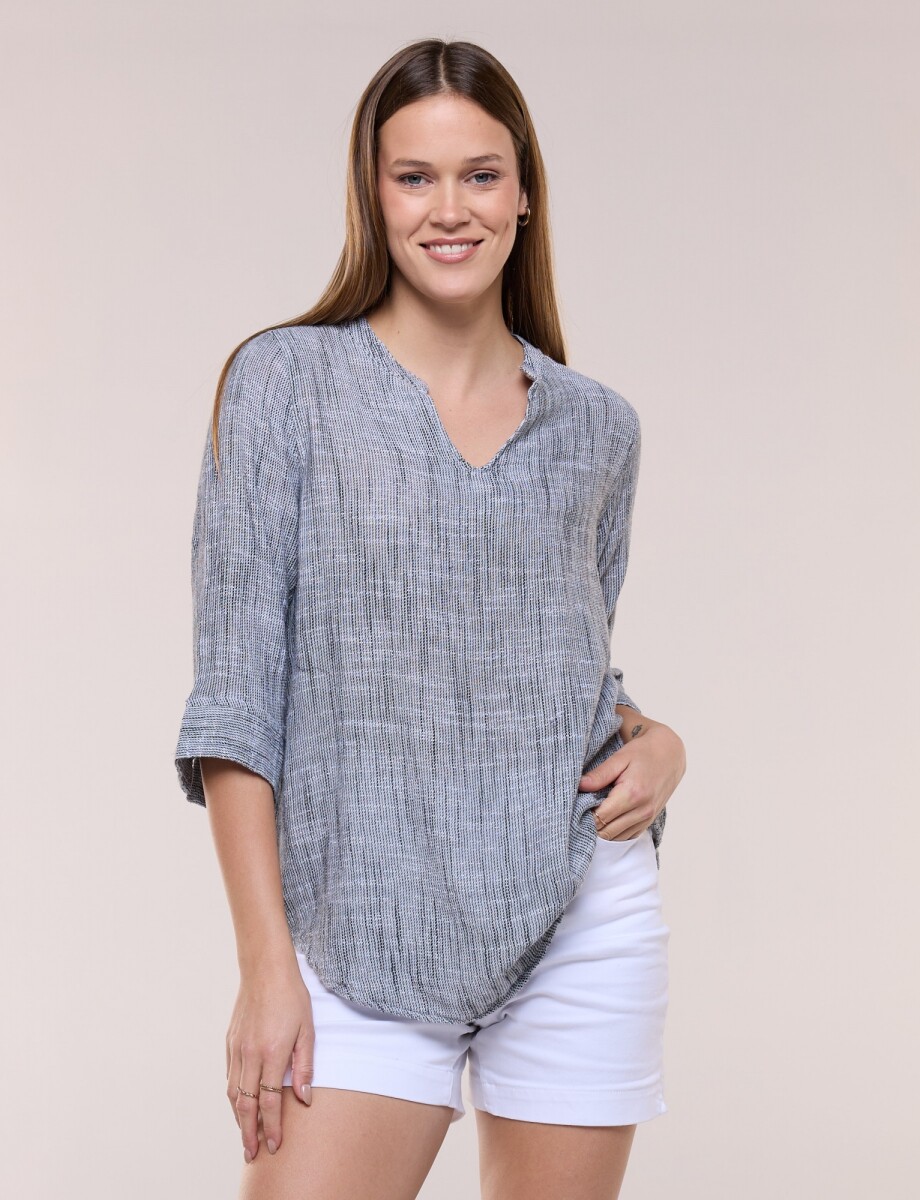 Blusa Con Textura Manga 3/4 - Negro 
