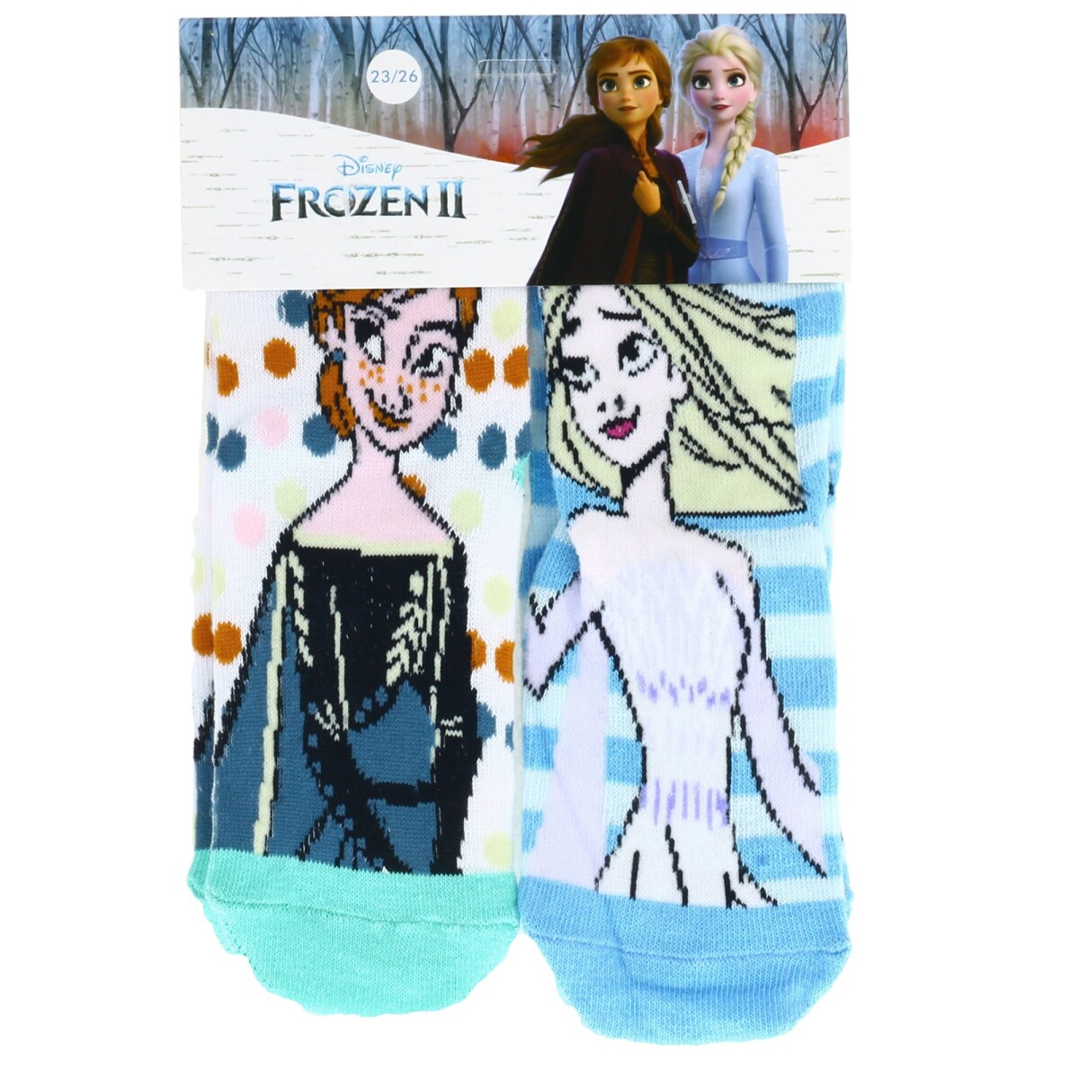 Medias Infantiles Disney Frozen II x2 - Blanco - Verde Agua - Celeste 
