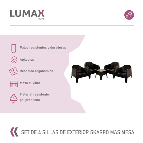 Set de 4 Sillas Skarpo + Mesa de exterior Negro