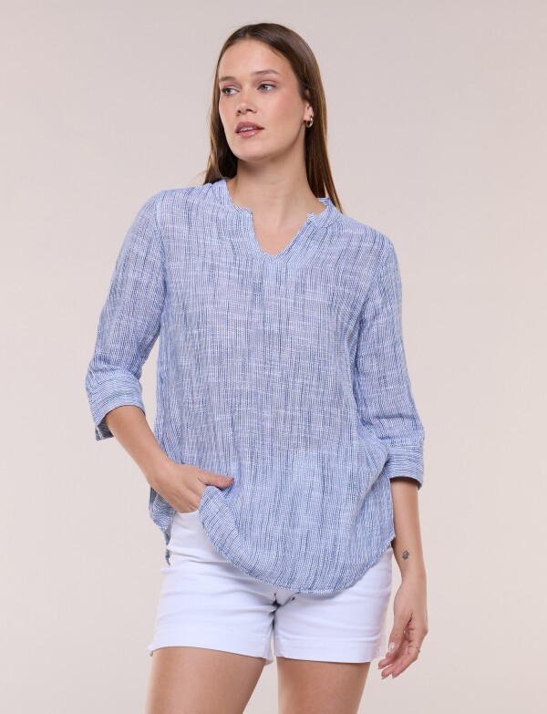Blusa Con Textura Manga 3/4 AZUL