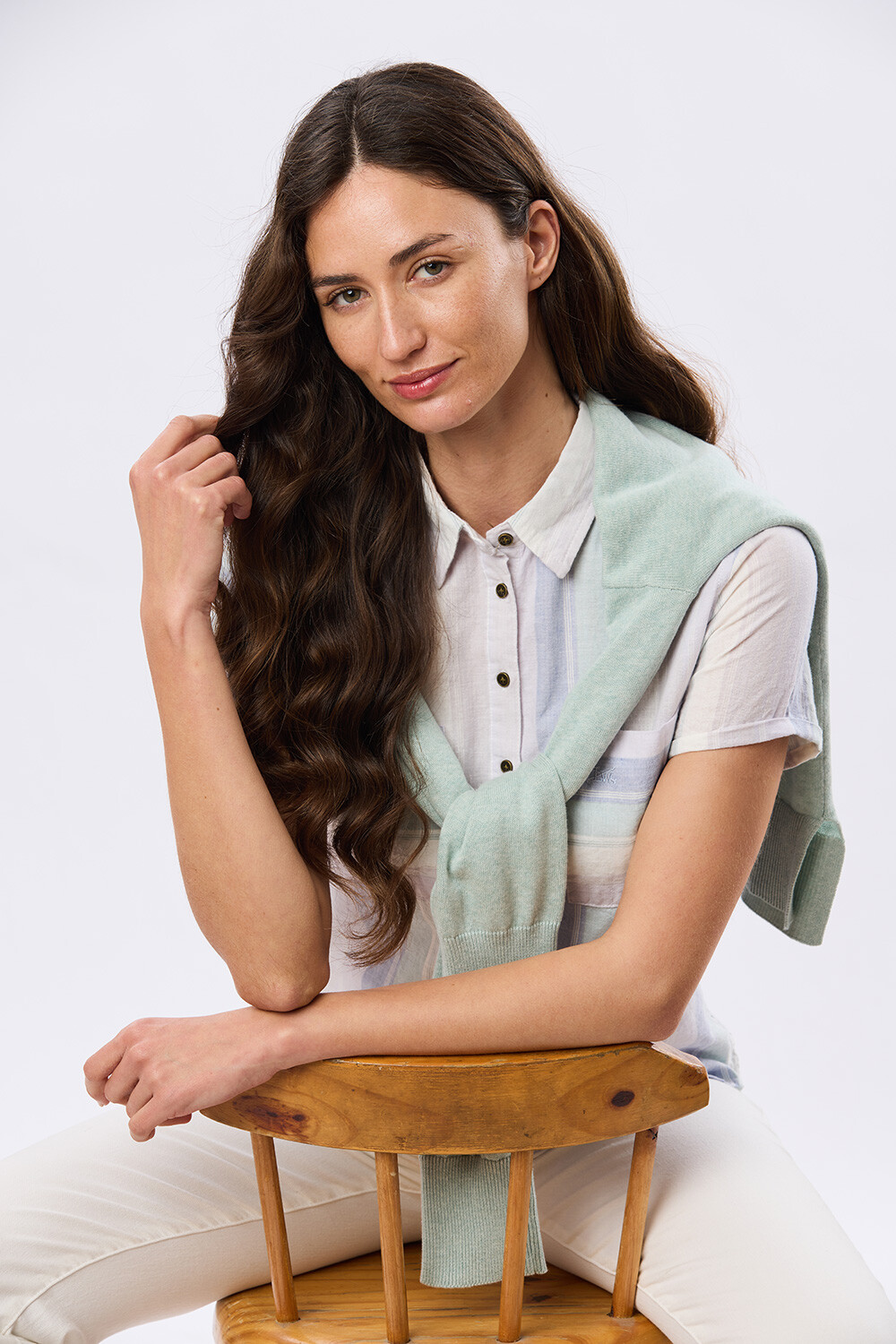 CAMISA RAYADA DE LINO Lila
