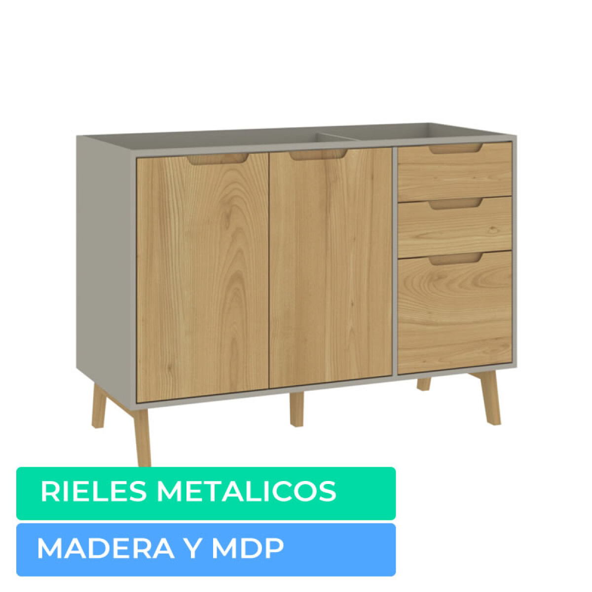 Bajo Mesada de Cocina en MDP - Madera - Línea Melilla - Cinza 