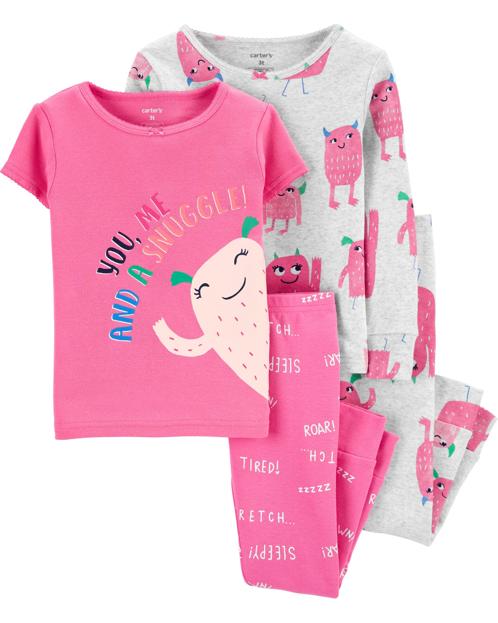 Pijama cuatro piezas de algodón, dos remeras y dos pantalones 0