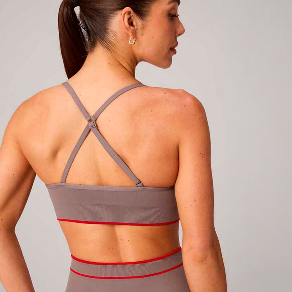 Bra Seamless V-Neck Push-Up Low Impact Bra Mujer Desert Shadows/heated Red Fabletics