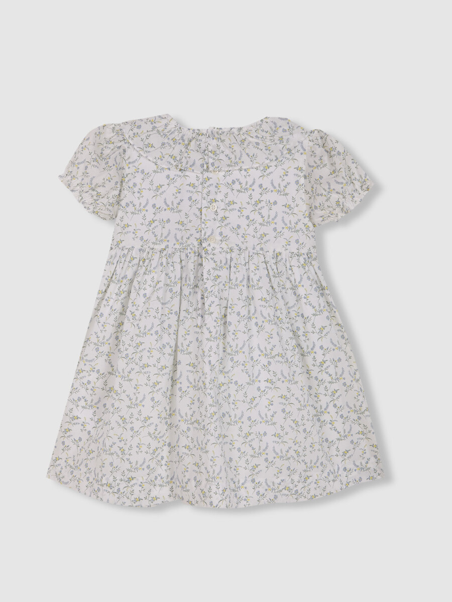 Vestido De Florecitas Con Nido De Abeja Azul