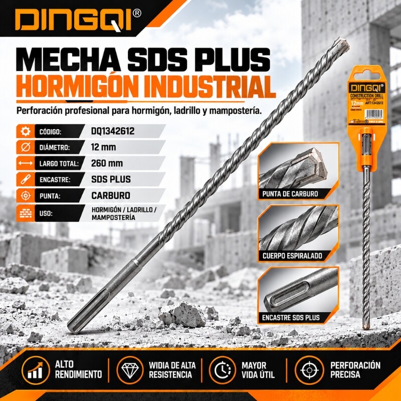 DINGQI MECHA SDS PLUS HORMIGON INDUSTRIAL 12x260MM Dingqi Mecha Sds Plus Hormigon Industrial 12x260mm
