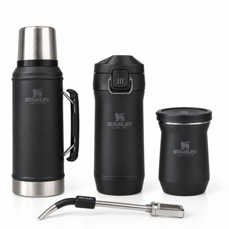 Set Stanley Completo Termo + Mate + Bombilla + Yerbera Para Mate Y Bebidas Negro