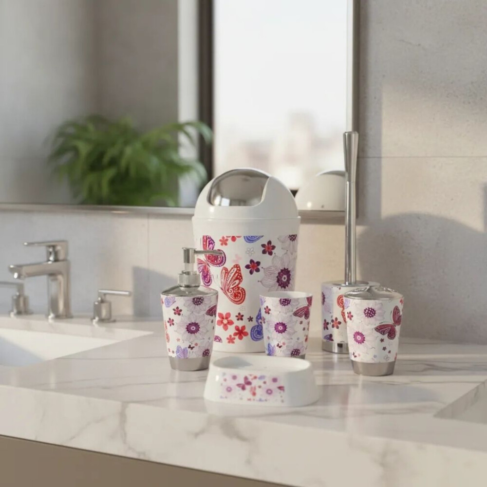 Set De 6 Accesorios Para Baño Estampado Mariposa