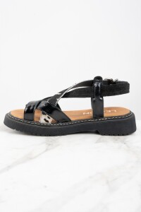 Sandalia Cuero Combinada Negro