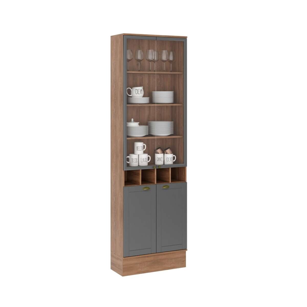 Armario Cocina Americana 2 Puertas de Vidrio - Gris 