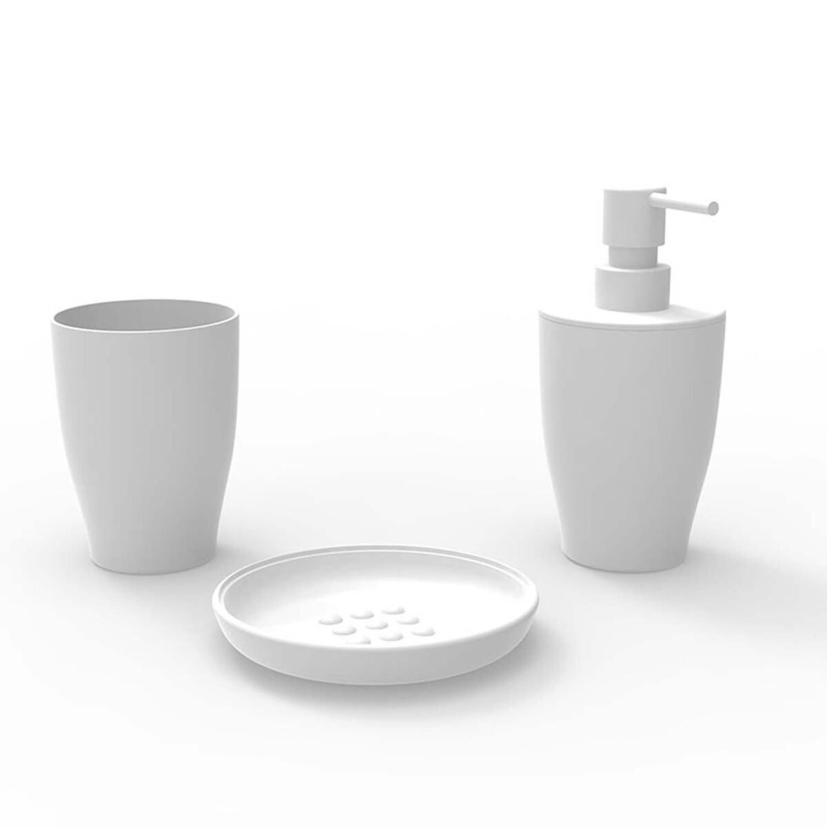 Set de Baño Pure 3 Pzas en Plástico Jaboneras Portacepillos - Blanco 