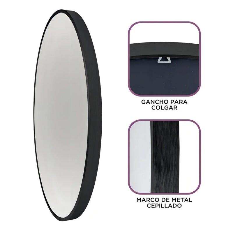 Espejo Grande Circular 60cm, Marco Negro De Hierro De Pared - Negro Espejo Grande Circular 60cm, Marco Negro De Hierro De Pared - Negro