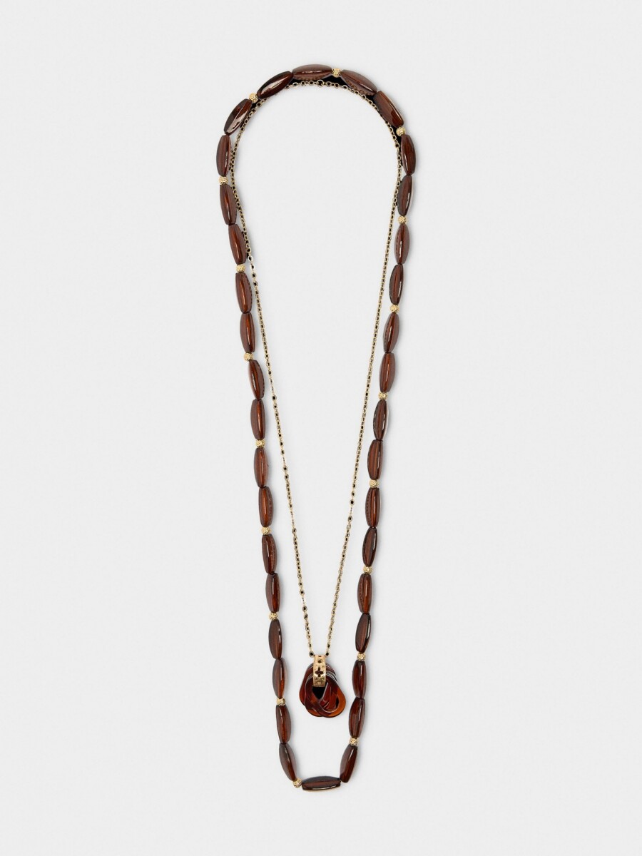 Collar Largo Doble Efecto Piedra marron