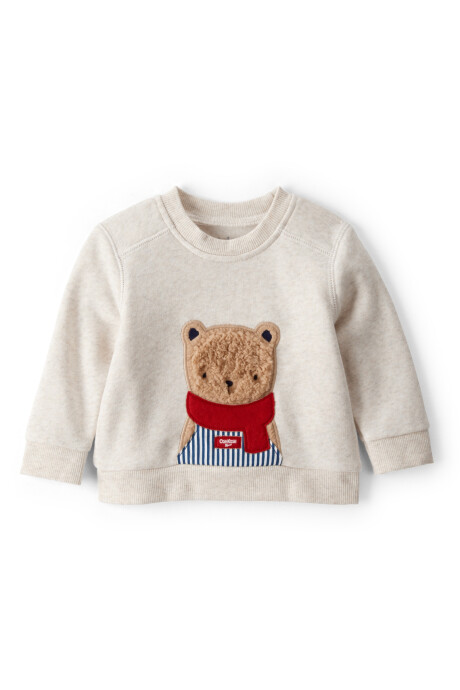 Buzo de algodón con felpa, beige, estampa oso Sin color