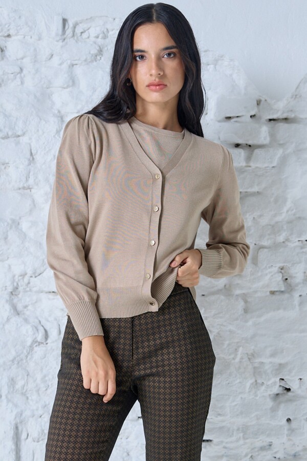 Cardigan Basico Boton Metal KHAKI