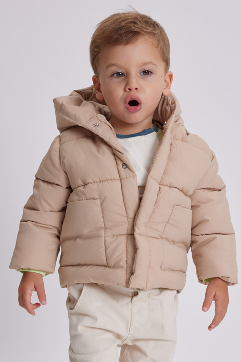 Campera abrigo combinado azul - Beige 