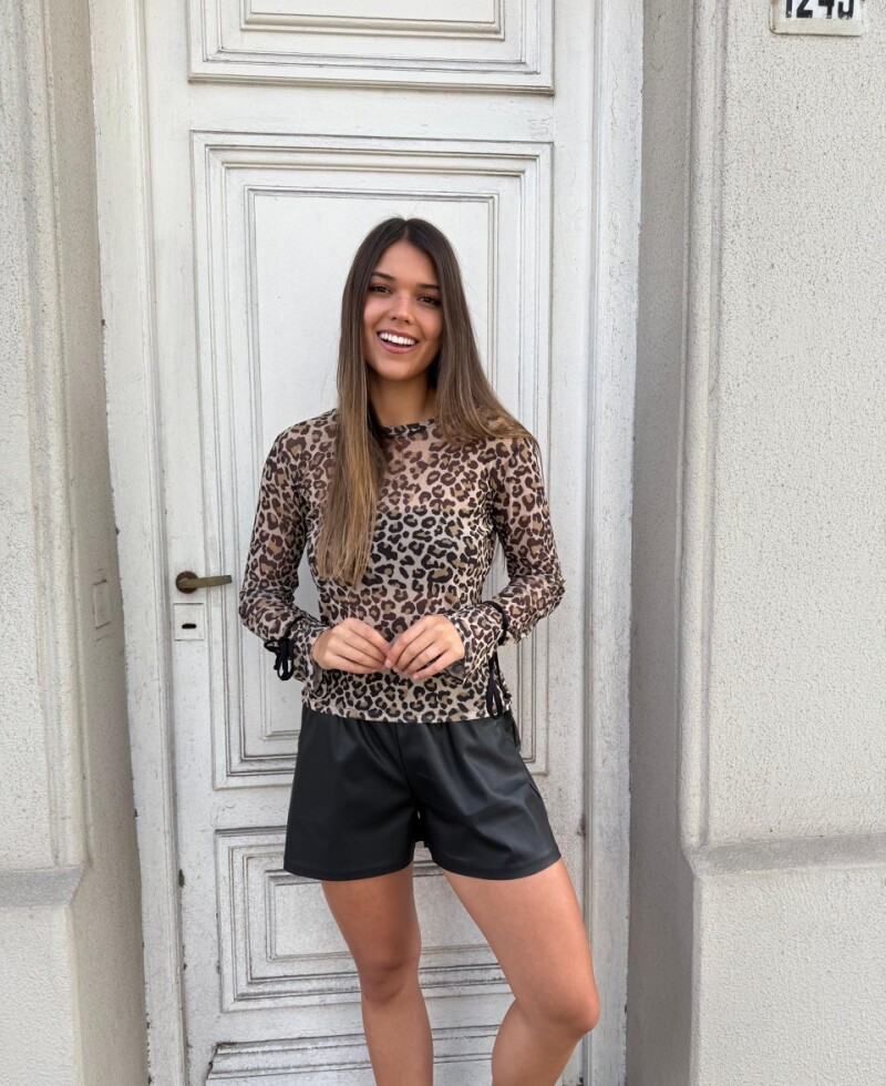 Remera print microtul beige