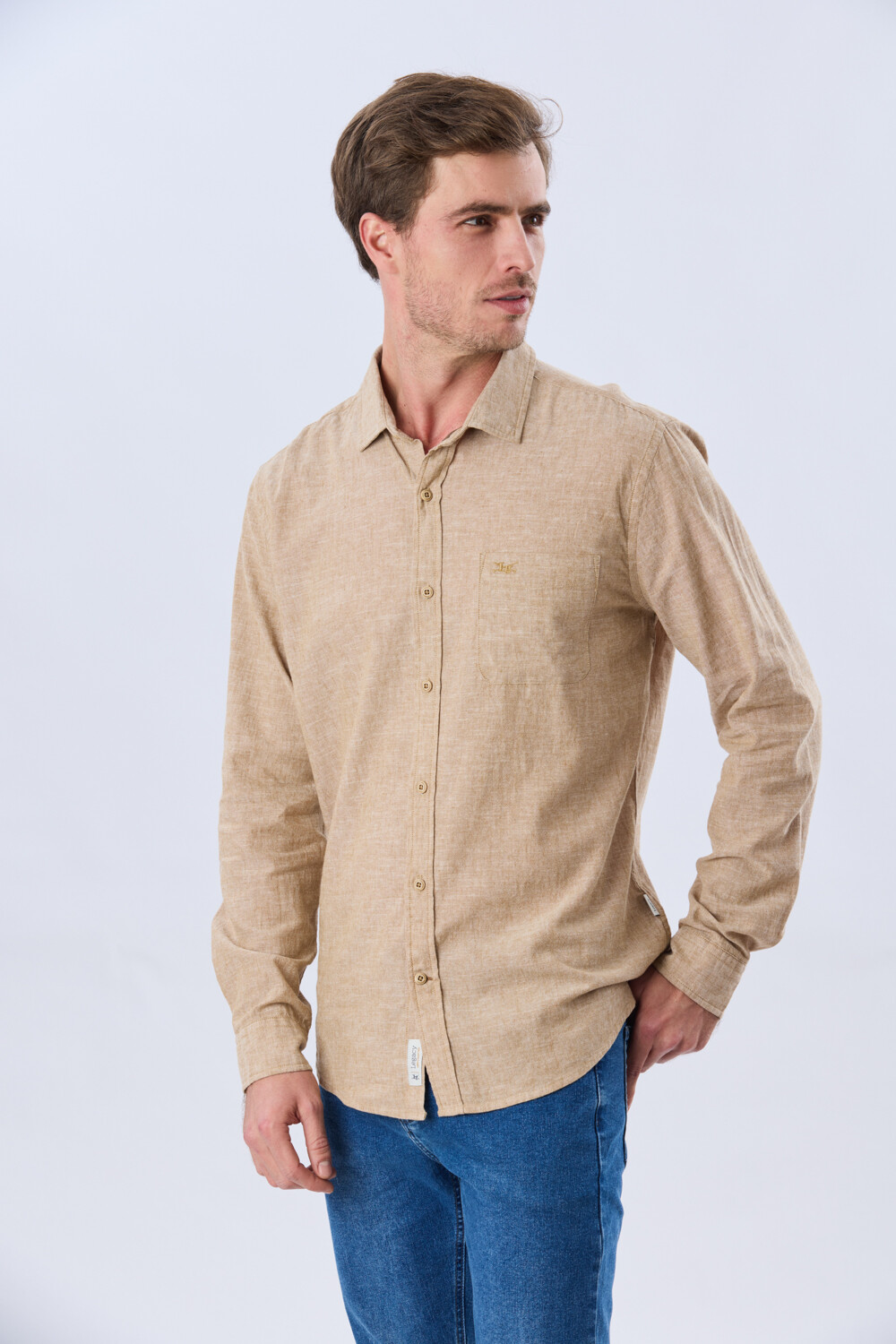 CAMISA LISA DE LINO Camel
