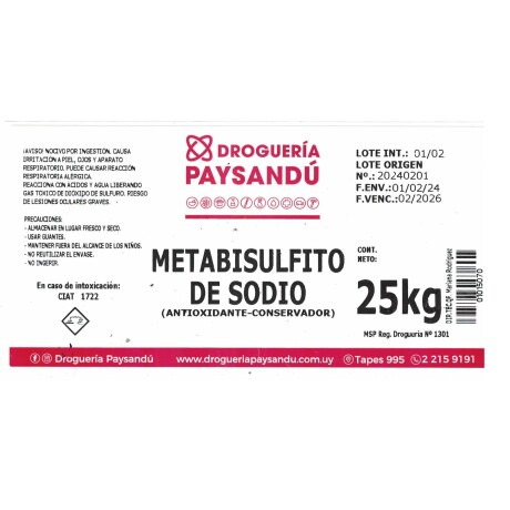 Metabisulfito de Sodio 25 kg