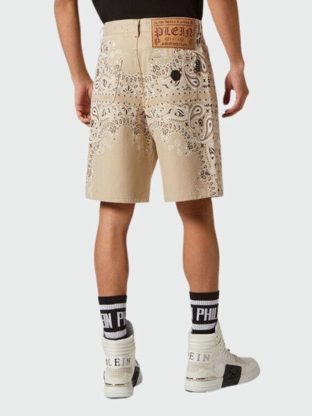 PHILIPP PLEIN - bermuda de mezclilla con estampado paisley Beige