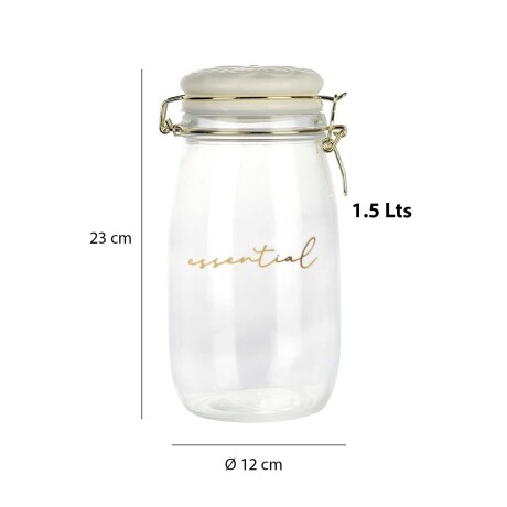 Frasco Recipiente Essential 1.5Lt en Vidrio y Tapa Cerámica Blanco
