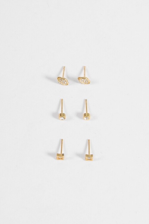 Set caravanas universo acero dorado