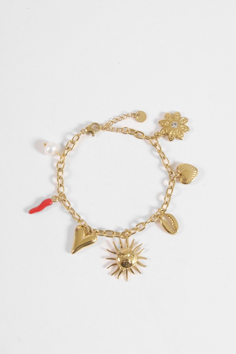 Pulsera dijes sol chilly acero dorado