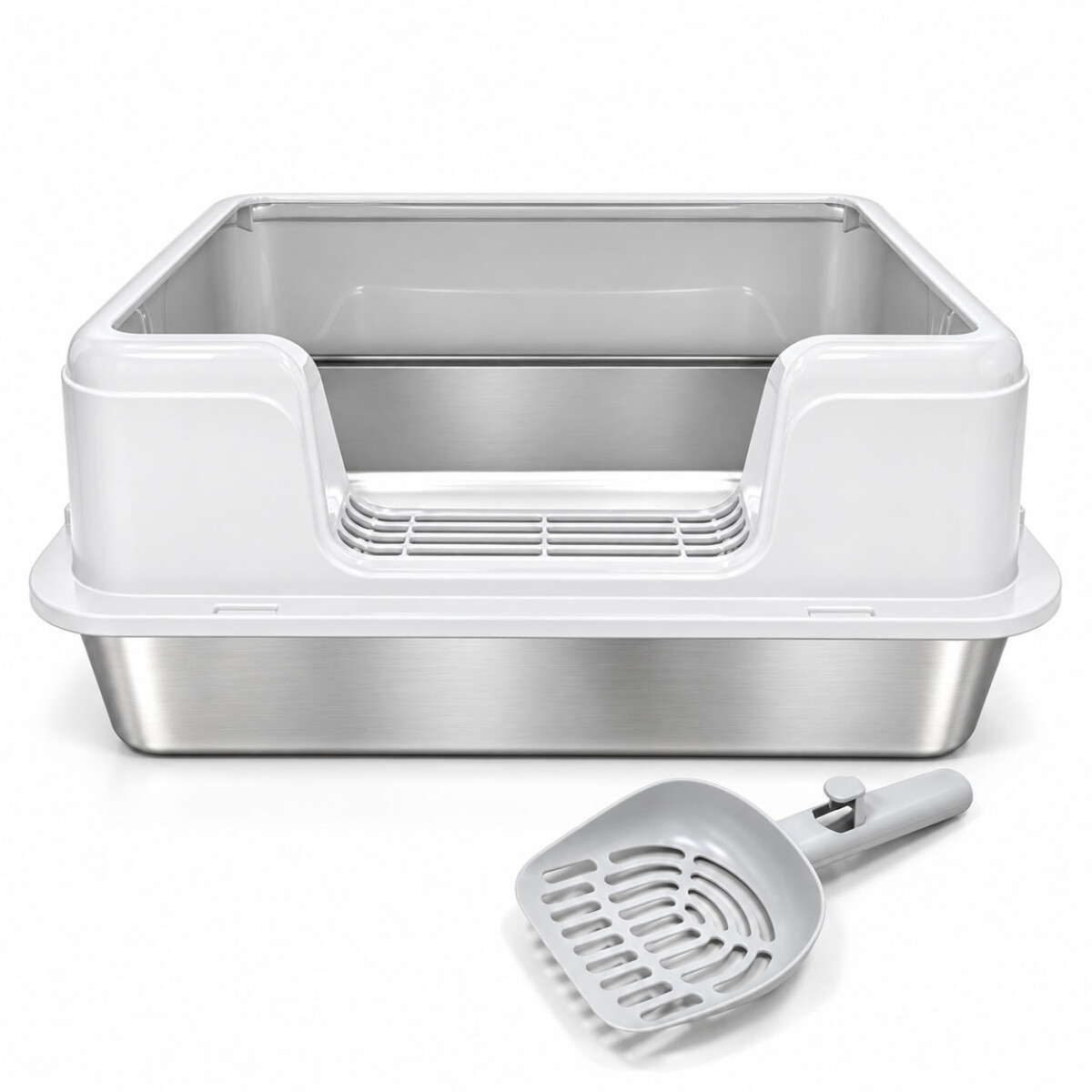 Bandeja Sanitaria Mascotas de Acero Con Borde y Pala R166 - Blanco 
