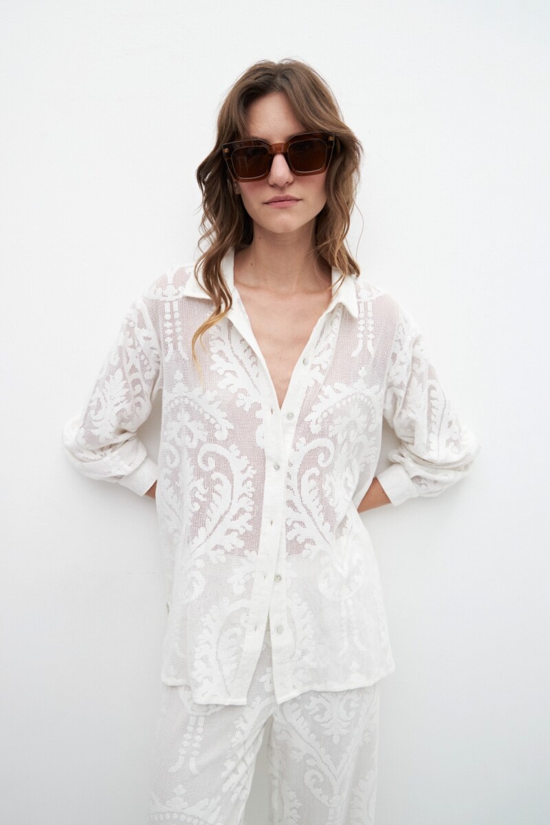 Camisa rejilla floral blanco