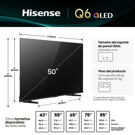 Smart TV Hisense 50 QLED 4K VIDAA 50Q6QV